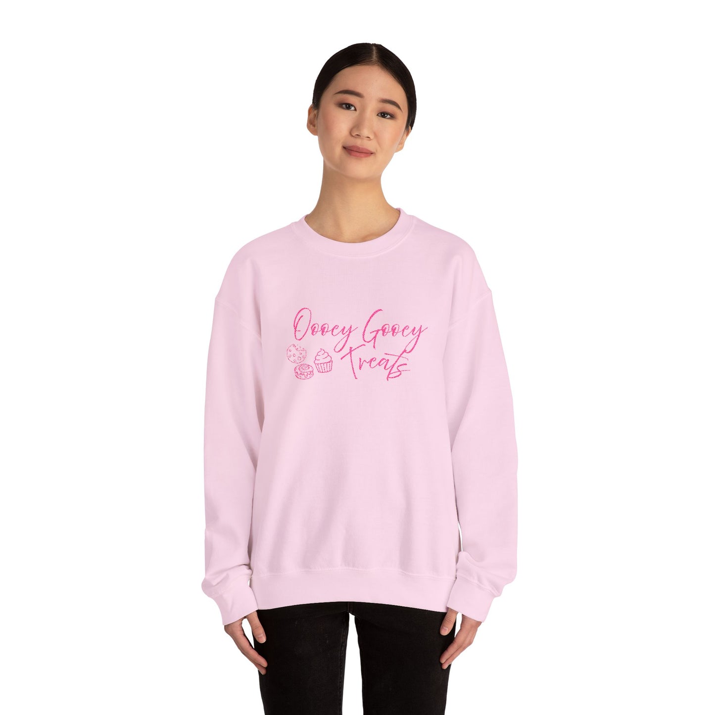 Groovy Treats Crewneck Sweatshirt — Pink Script Bakery Design