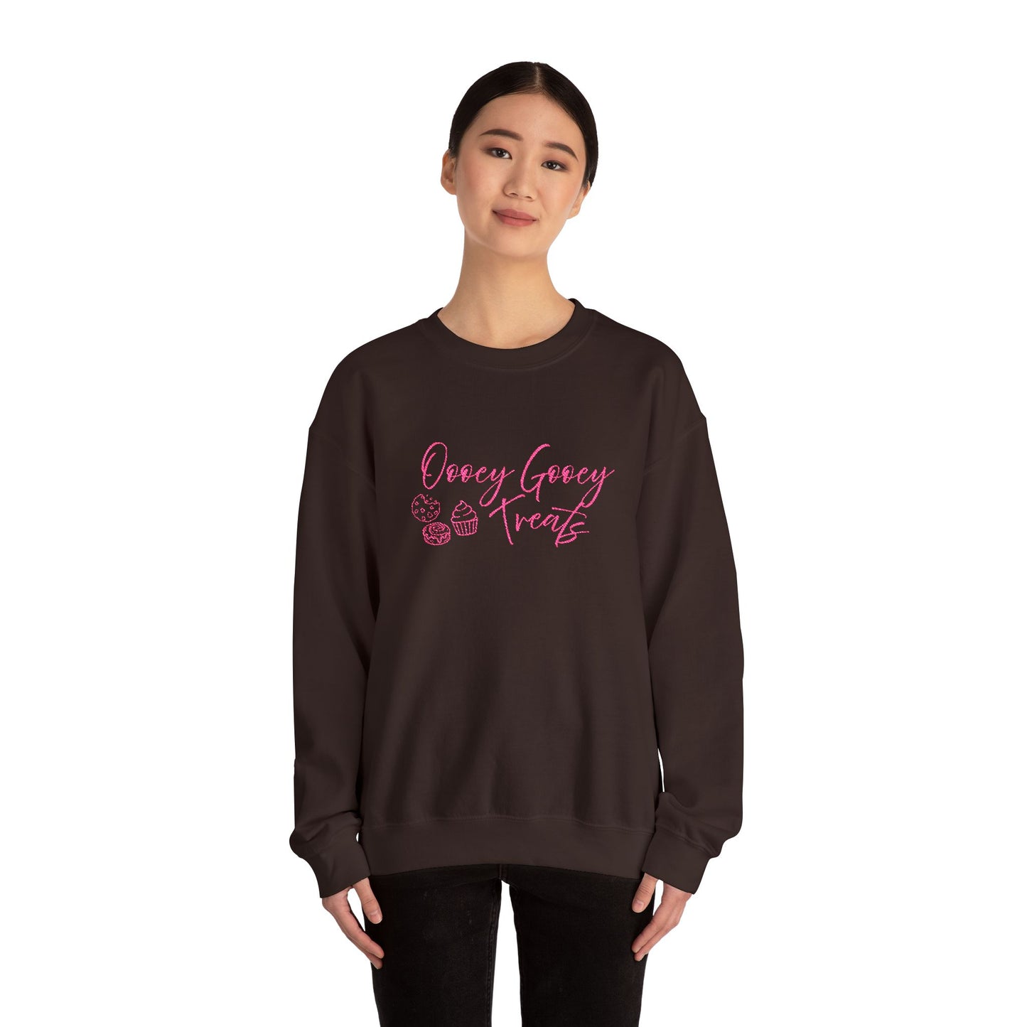 Groovy Treats Crewneck Sweatshirt — Pink Script Bakery Design