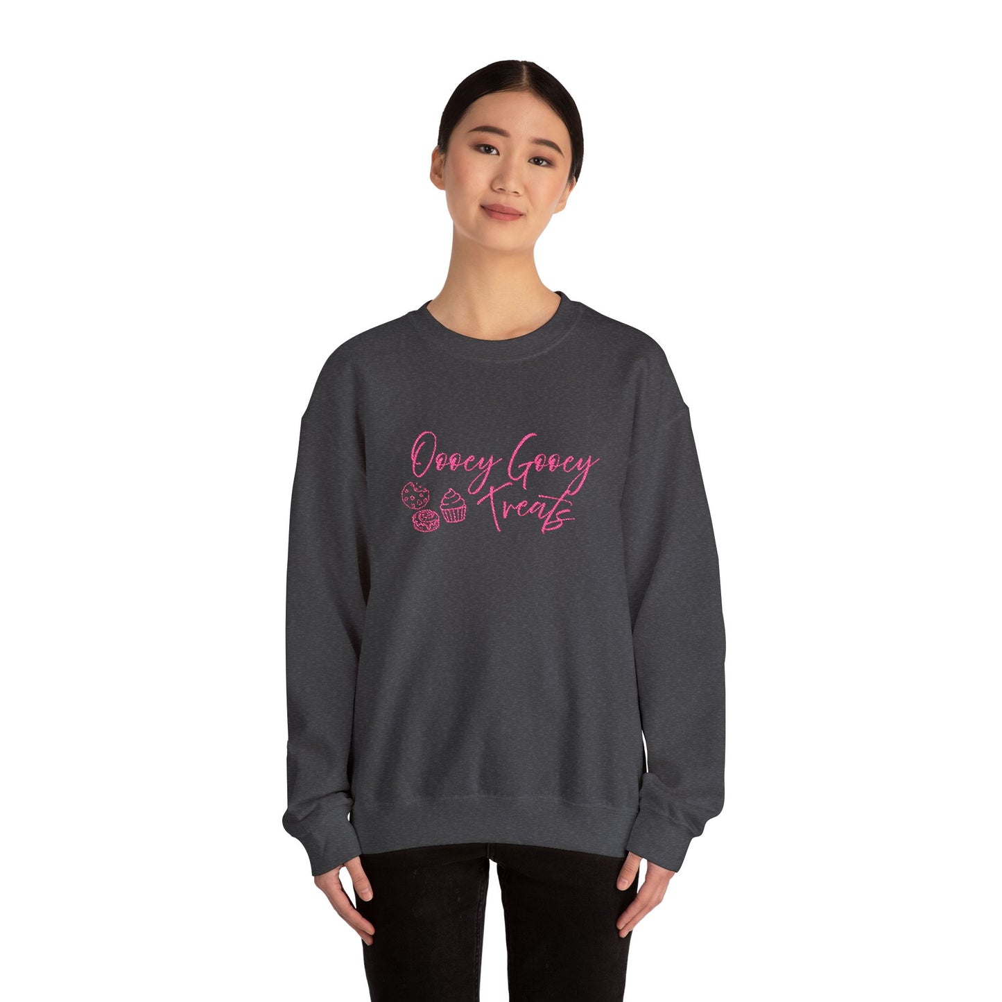 Groovy Treats Crewneck Sweatshirt — Pink Script Bakery Design