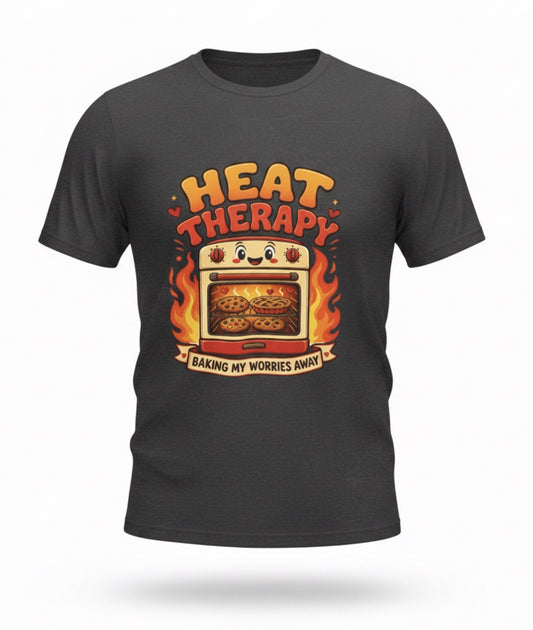 Heat Therapy T‑Shirt — "Baking My Worries Away" Cute Oven Graphic Tee