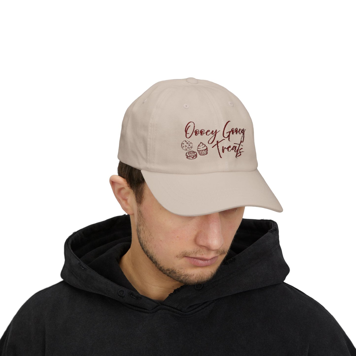 Bakery Logo Dad Cap — "Oooey Gooey Treats" Embroidered Beige Hat